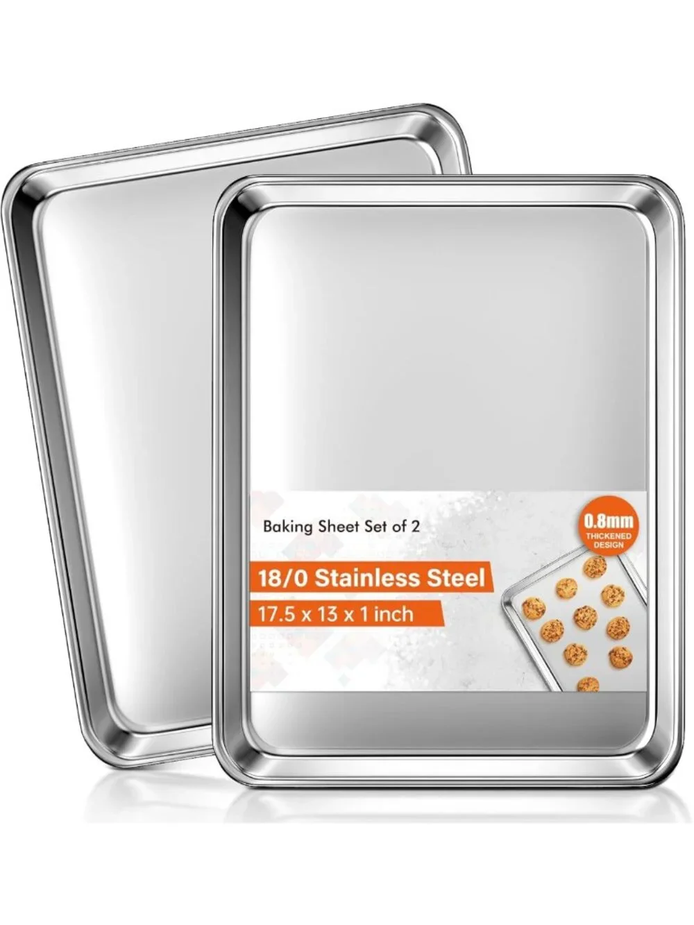 Set of 2 Heavy Duty Stainless Steel Baking Sheets - Nonstick, Warp Resistant